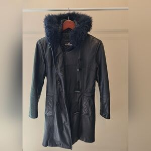 Vintage Wilsons Maxima Black Leather Jacket Faux Fur Lined Hood - Size Small